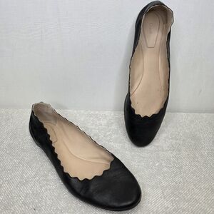 Chloé Lauren Scalloped Ballet Flats in Black Leather - Size 41